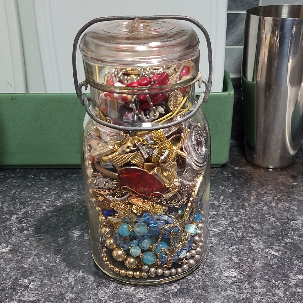 Atlas Jar w/ Necklaces, Rings, Bracelets, Earrings & Pins